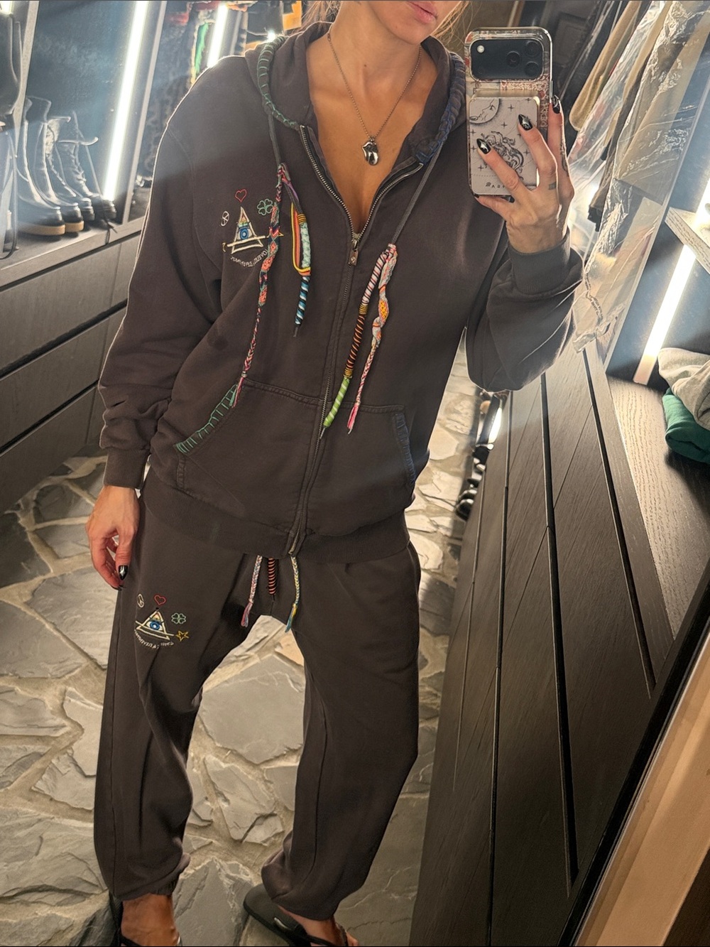Women’s Brown Embroidered Jogger Sweatpants - Casual Cozy Fit - Picture 9 of 11